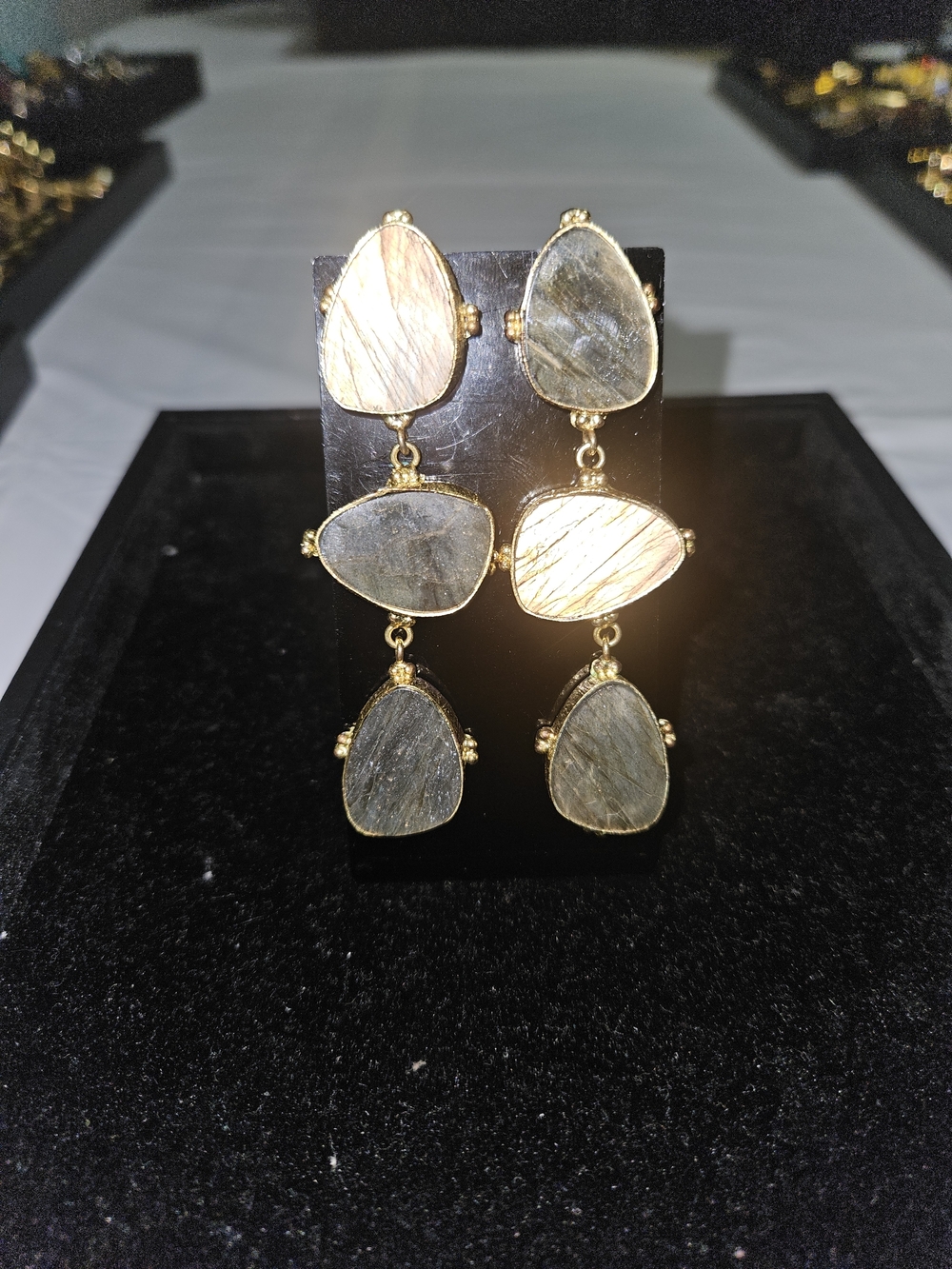 Gold-Framed Labradorite Drop Earrings - Women Jewelry